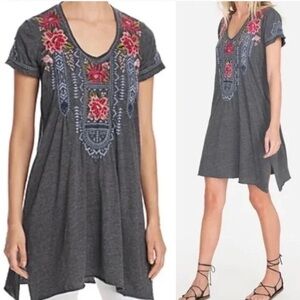 Johnny Was Charcoal Tee with Floral Embroidery